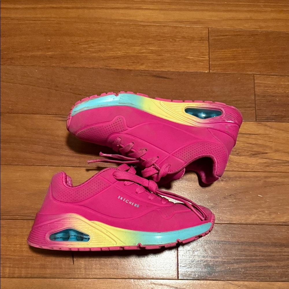 Skechers Kids Vibrant Pink Sneakers with Blue and Yellow Accents